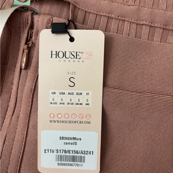 House of CB Camel Deep Plunge Bodycon Dress - Picture 2 of 8